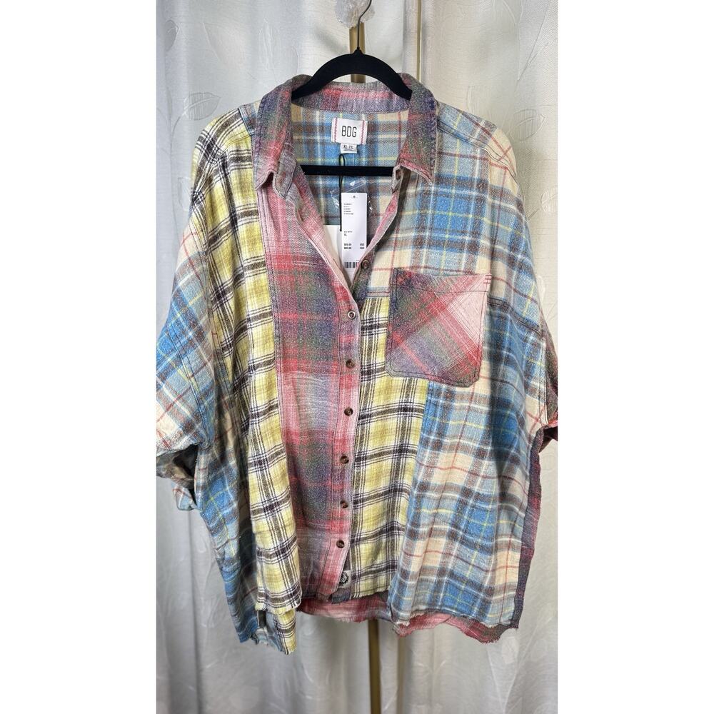 NWT Urban Outfitters BDG Robbie Spliced Flannel Button-Down Trendy Shirt XL - Picture 7 of 14